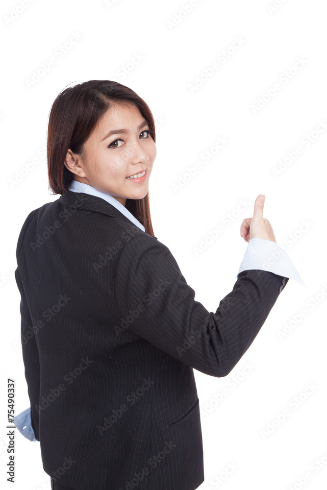 Young Asian businesswoman turn back thumbs up Young Asian businesswoman turn back thumbs up