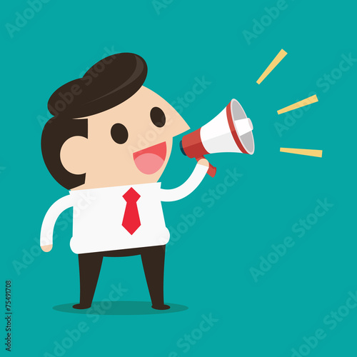 Young businessman with a megaphone