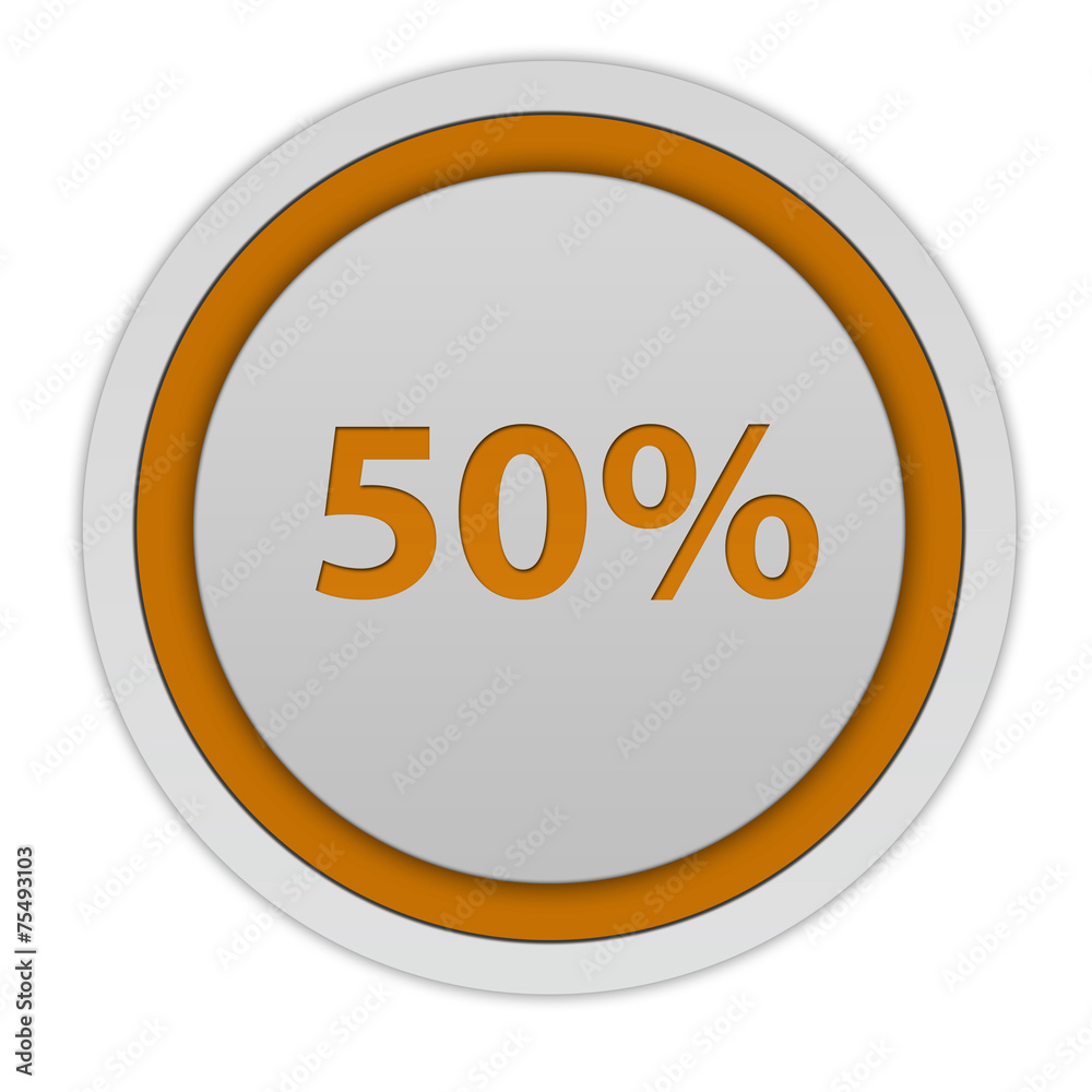 Fivety percent circular icon on white background Fivety percent circular icon on white background