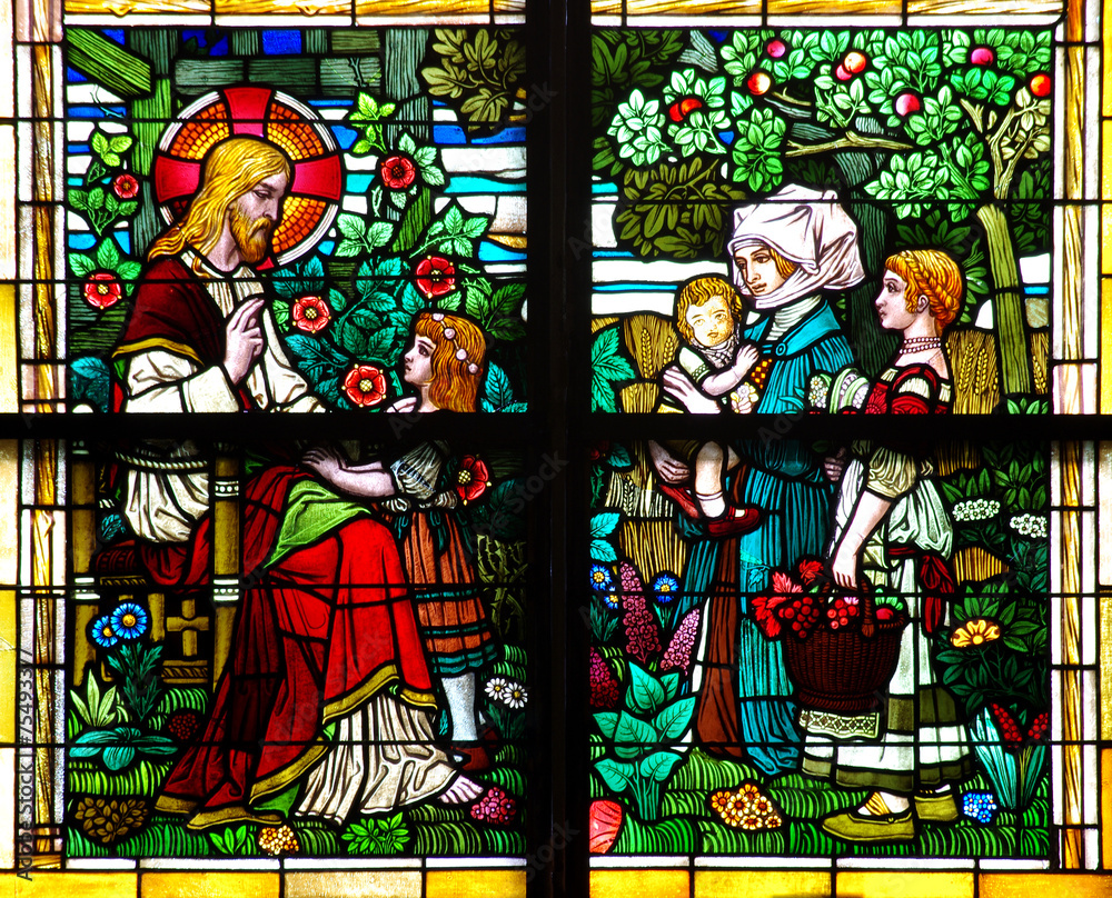Jesus blessing children (stained glass window)
