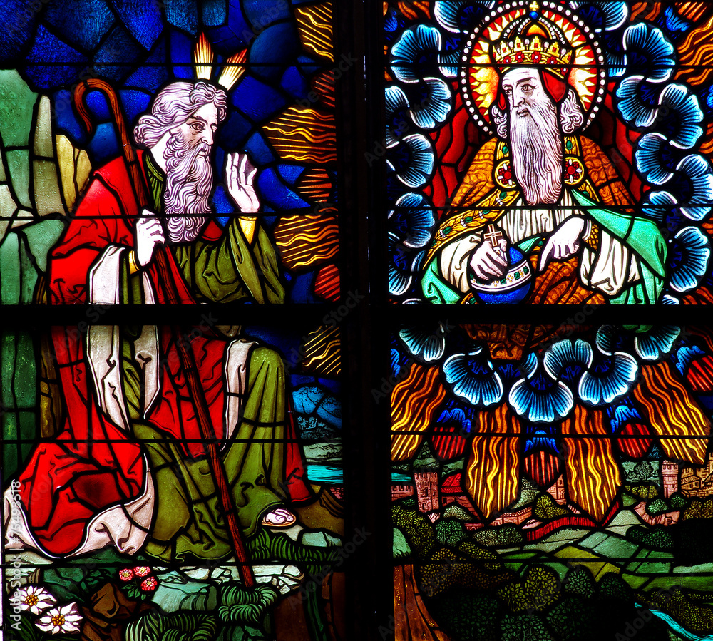 God and Moses in stained glass
