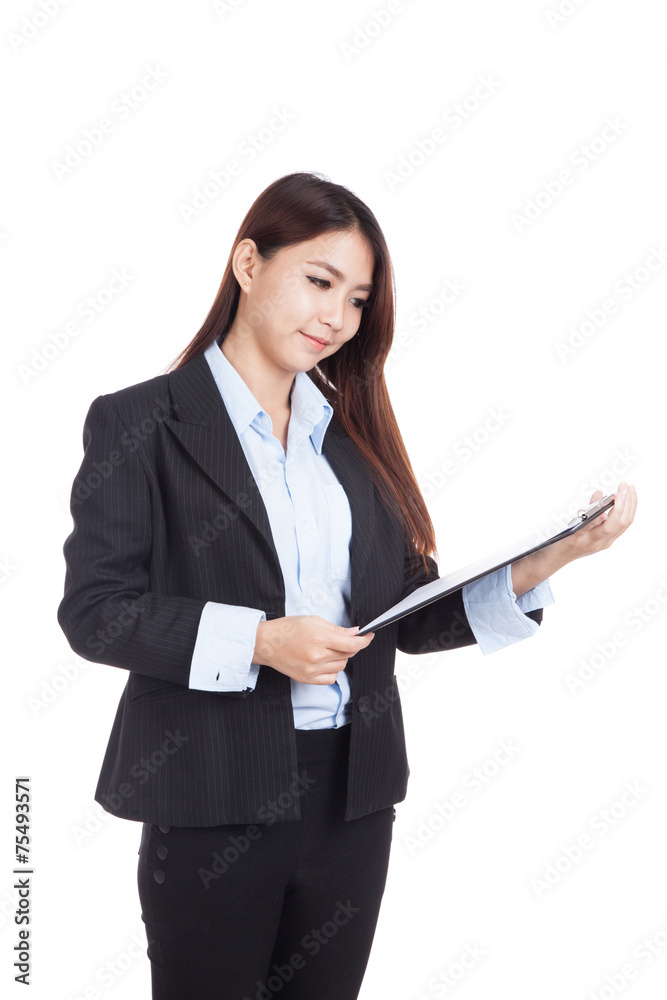 Young Asian businesswoman with clipboard Young Asian businesswoman with clipboard