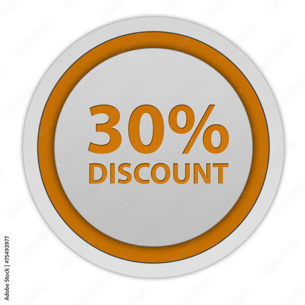Discount thirty percent circular icon on white background Discount thirty percent circular icon on white background