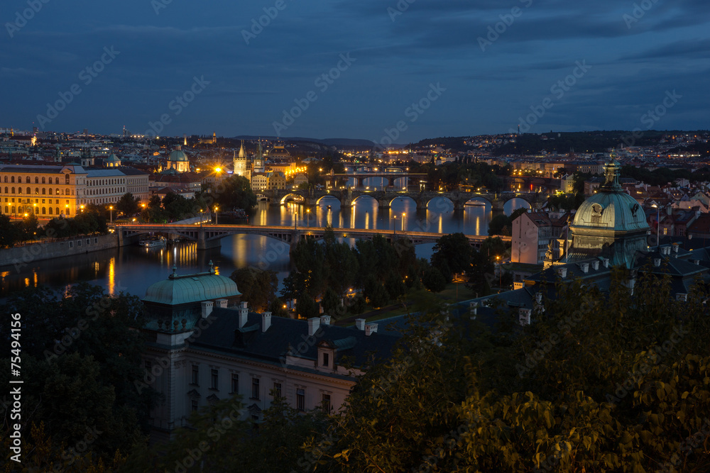 View of Prague bridges from Hanavsky Pavilion