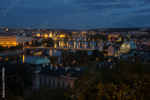 View of Prague bridges from Hanavsky Pavilion