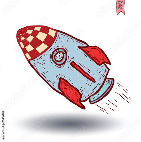 Rocket ship cartoon icon, vector illustration.