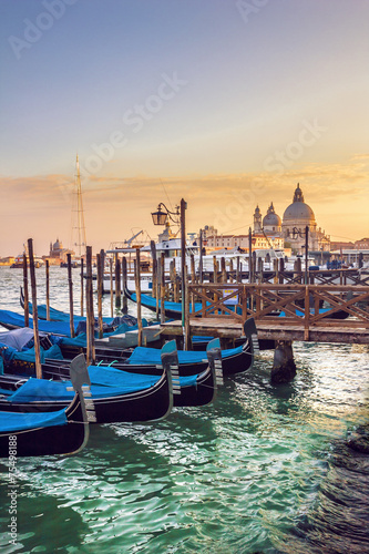 Before the sunset, Gondolas Saint Mark square with San Giorgio di Maggiore church in the background - Venice, Venezia, Italy, Europe