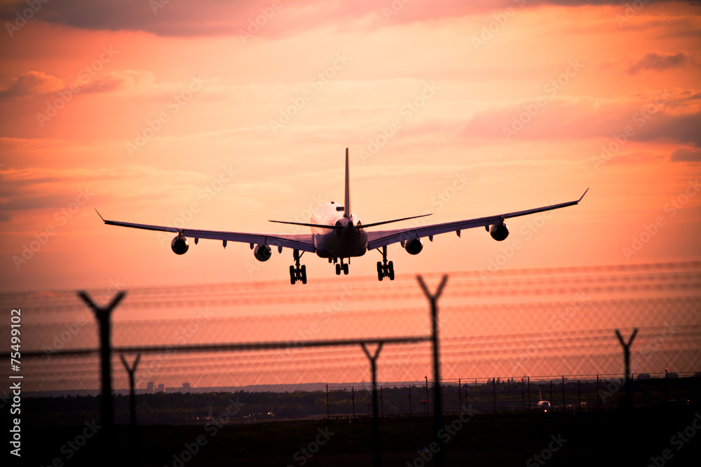 Airplane landing, Frankfurt, Germany