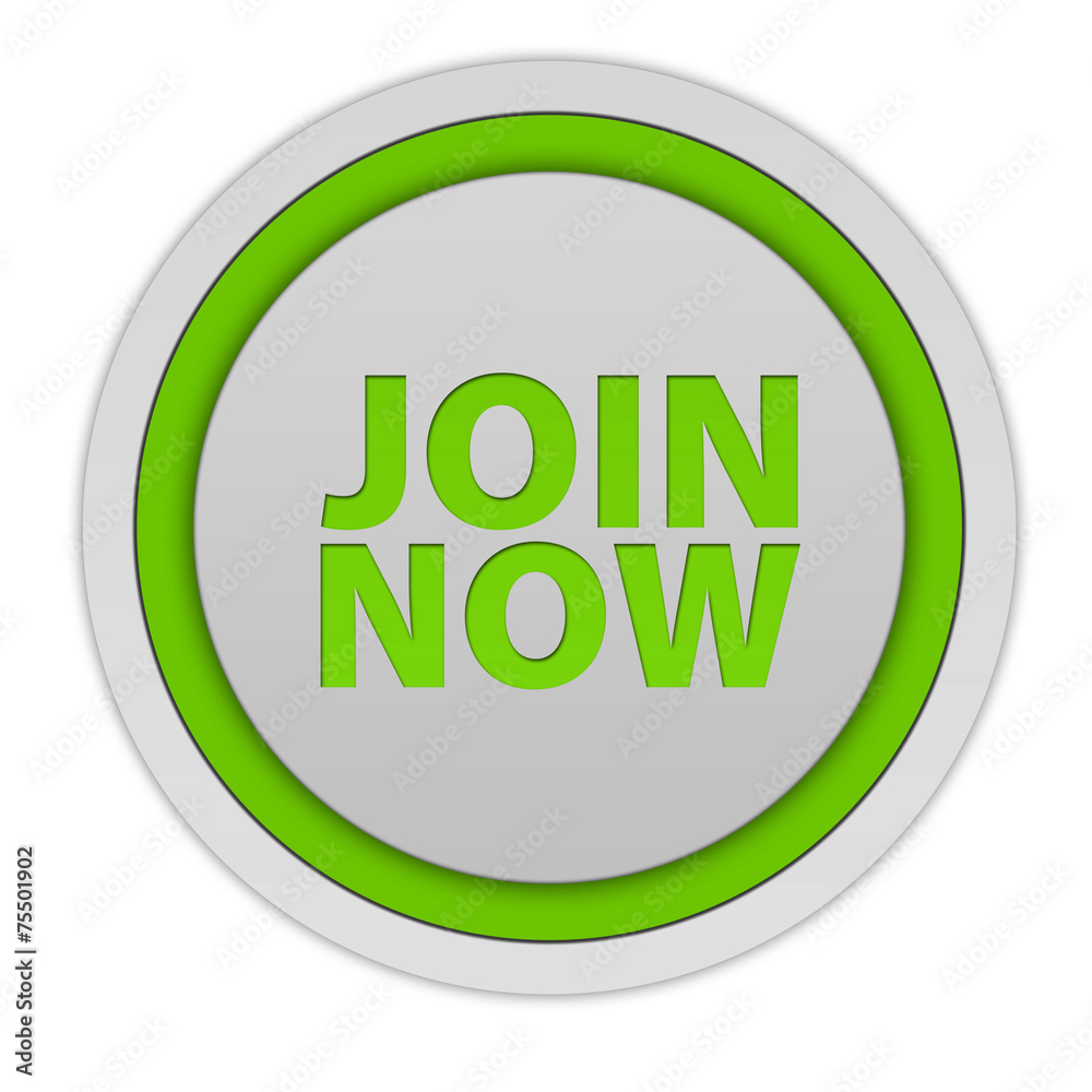 Join now circular icon on white background Join now circular icon on white background