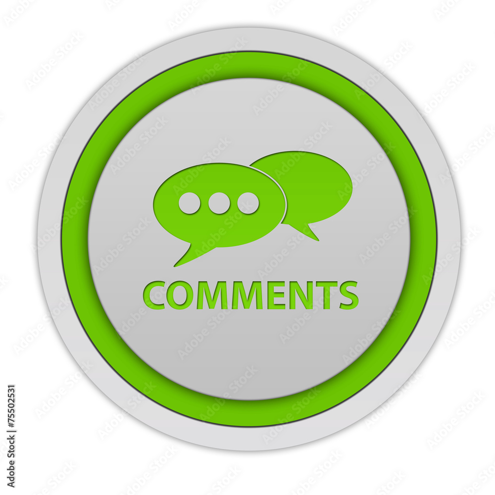 Comments now circular icon on white background Comments now circular icon on white background
