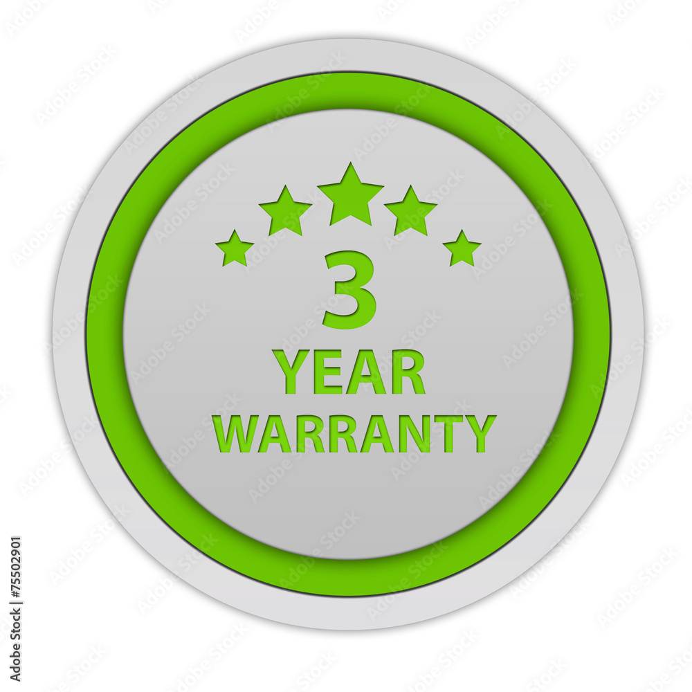 Three year warranty circular icon on white background Three year warranty circular icon on white background