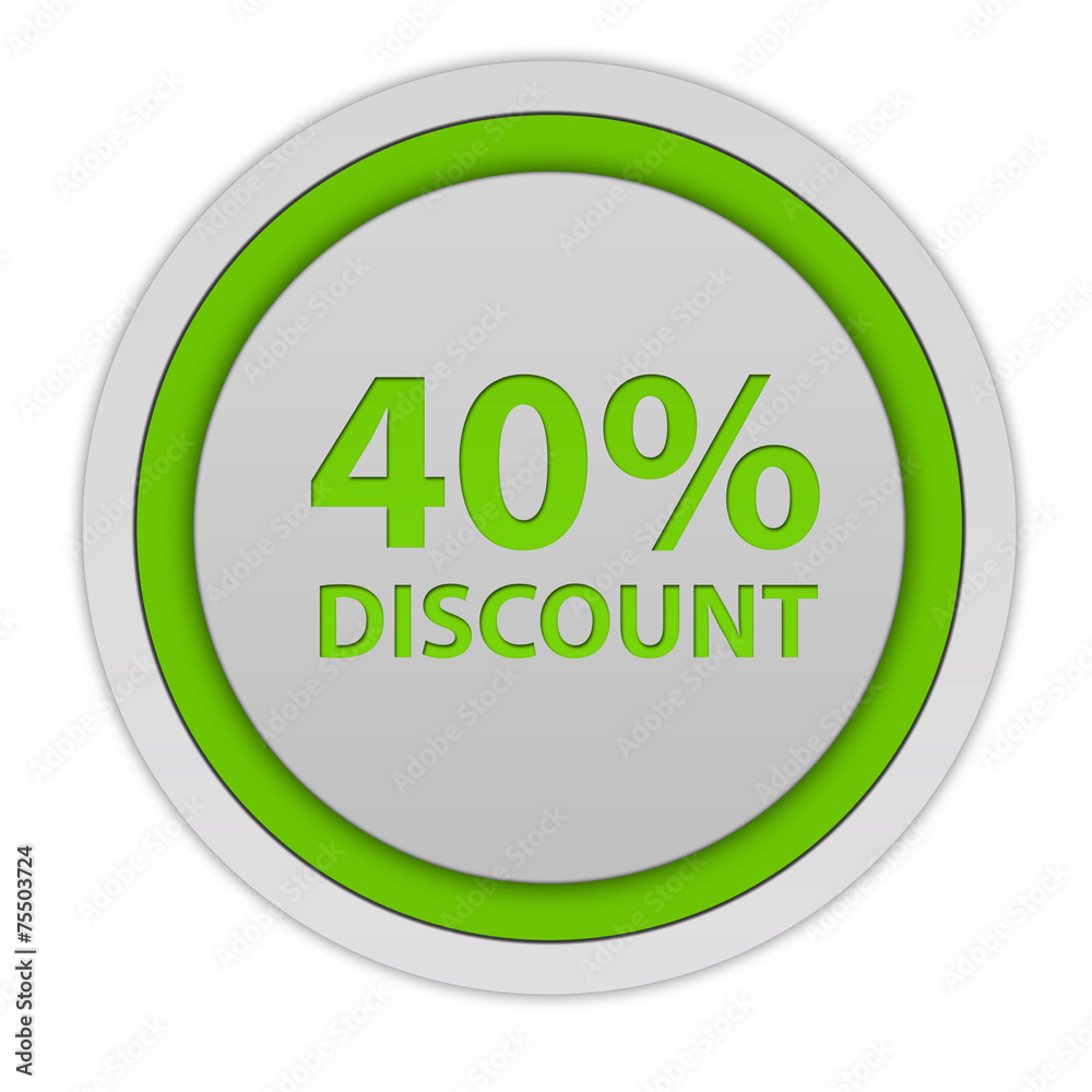 Discount forty percent circular icon on white background