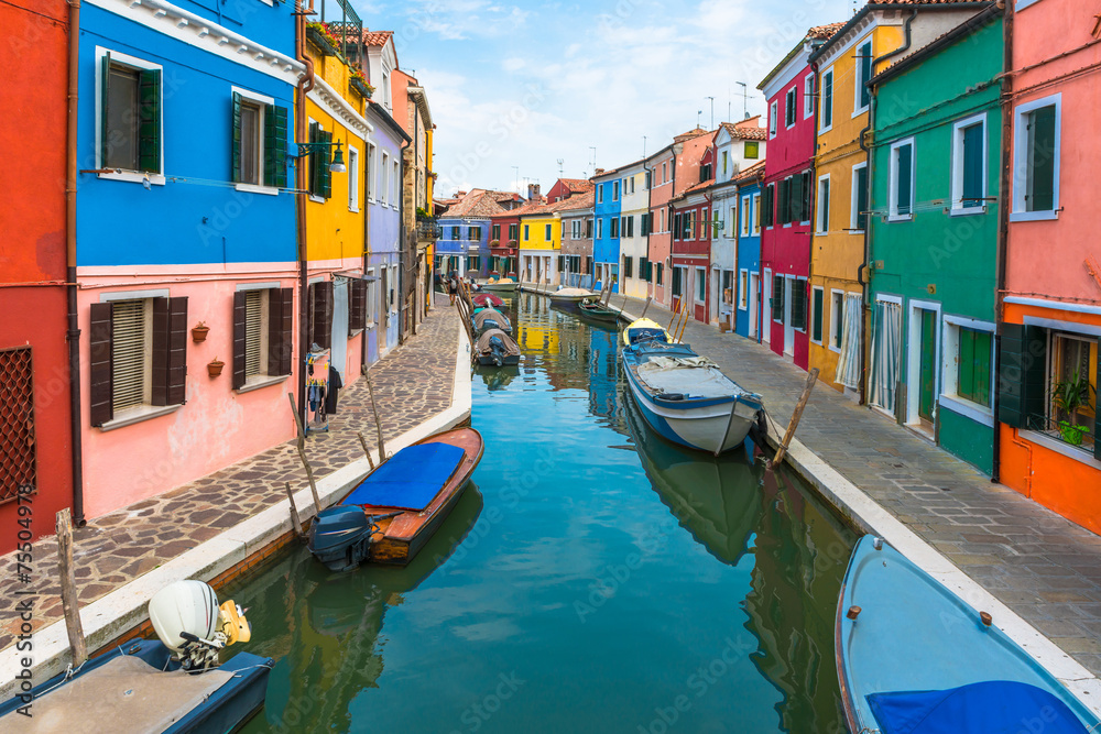 Colorful buildings on Burano island, Venice lagoon, Italy