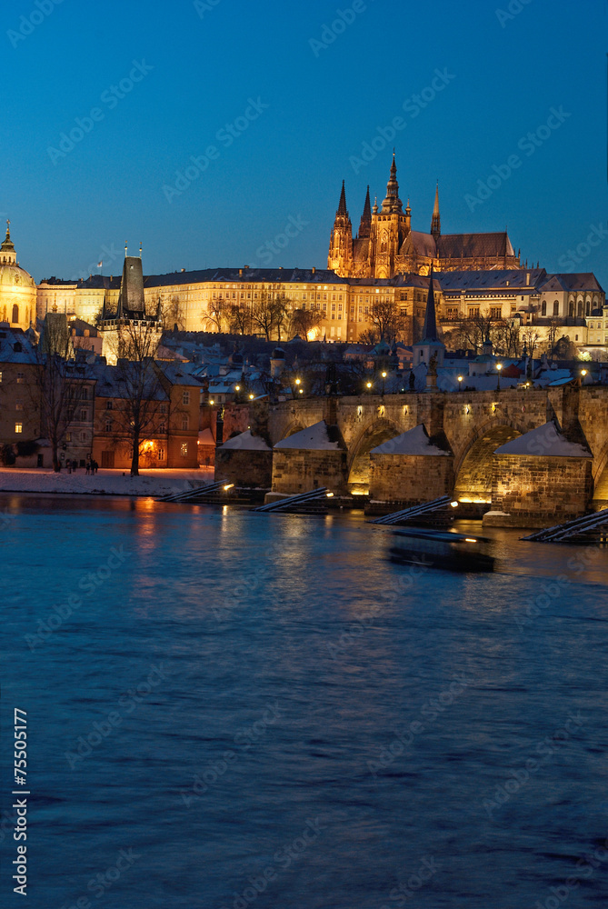 Prague Castle with Charles Bridge in the evening,
