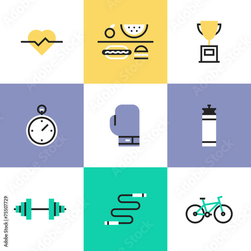 Fitness and health care pictogram icons set