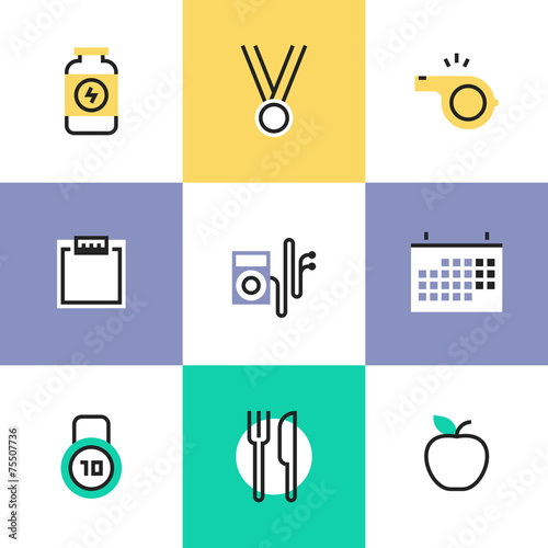 Fitness and healthy food pictogram icons set