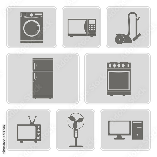 set of monochrome icons with home technics