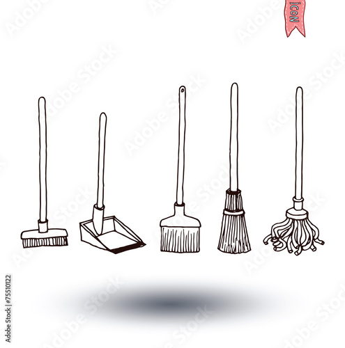 set of brooms, vector illustration