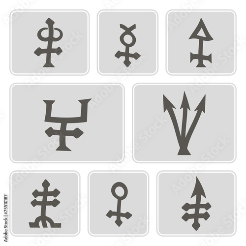 set of monochrome icons with alchemical symbols