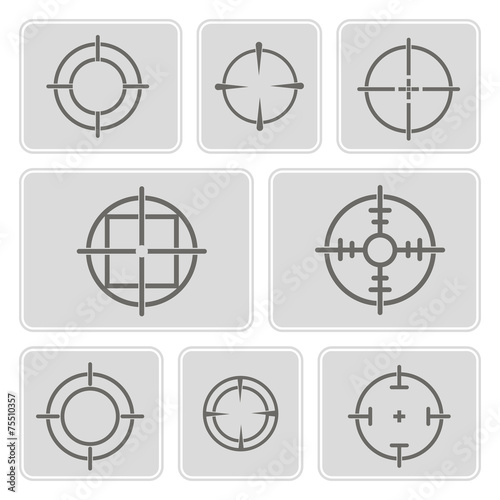 set of monochrome icons with symbols of sniper scope