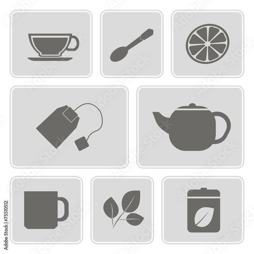 set of monochrome icons with accessories for tea for your design