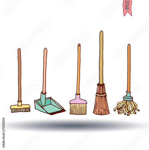 set of brooms, vector illustration