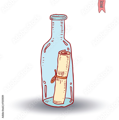 Bottle with message isolated, Hand-drawn vector illustration.
