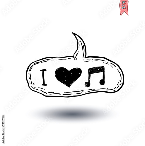 Speech Bubble Musical Note love, hand drawn illustration.