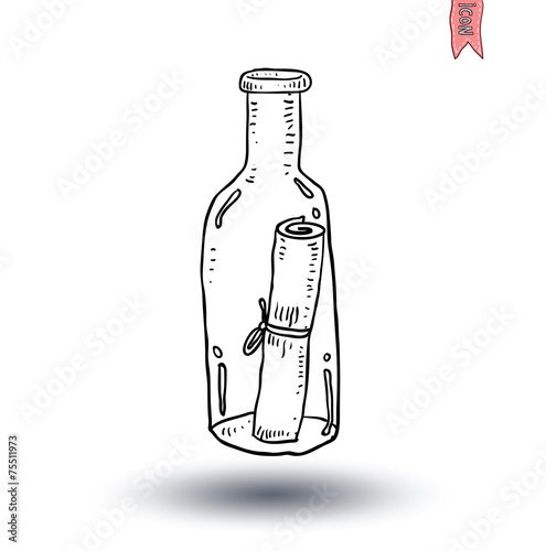 Bottle with message isolated, Hand-drawn vector illustration.