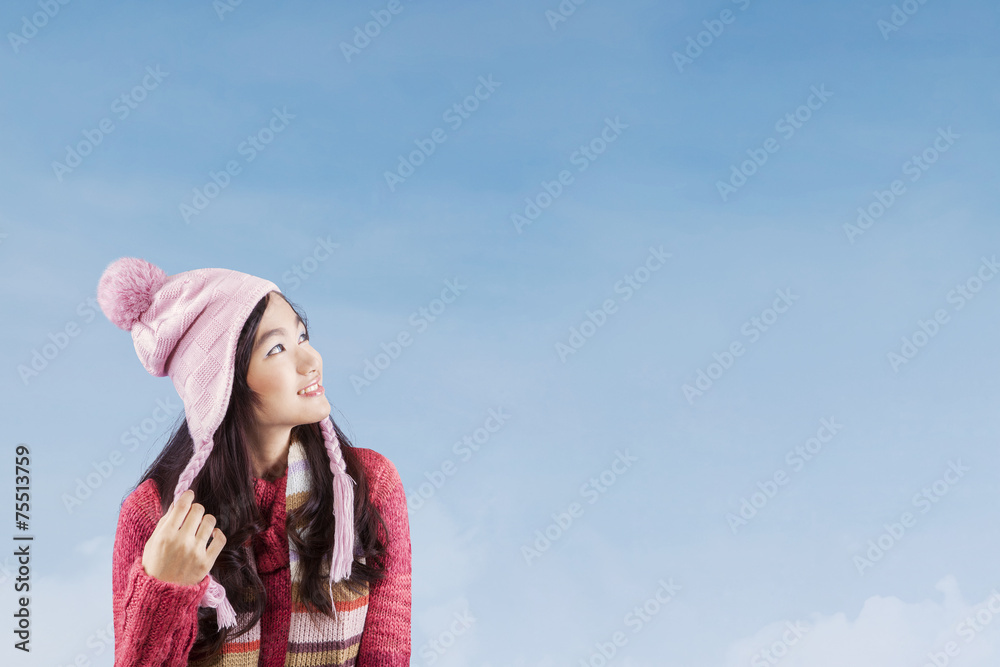 Girl looking at copyspace in the sky Girl looking at copyspace in the sky