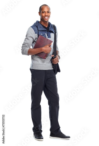African-American student man with book