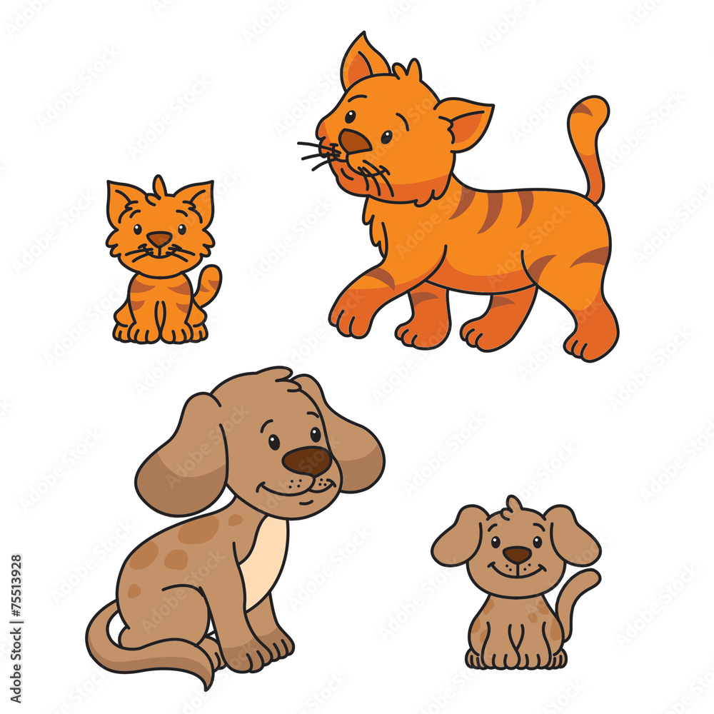 Obraz premium Cat and dog with children