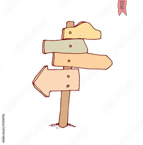 Hand drawn wooden road signs. Vector illustration.