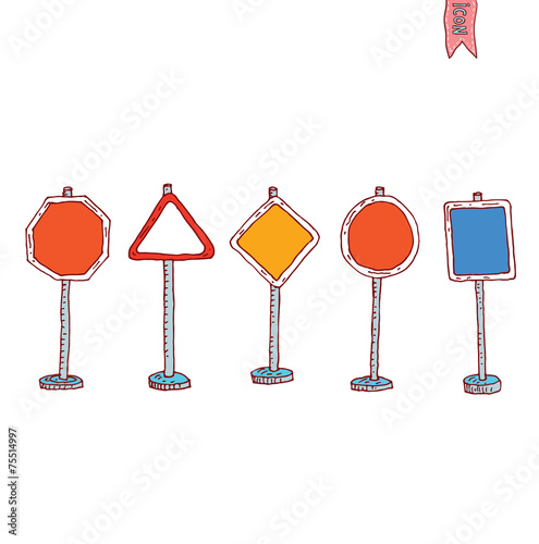 Hand drawn road signs. illustration.