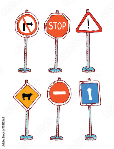 Hand drawn road signs. illustration.