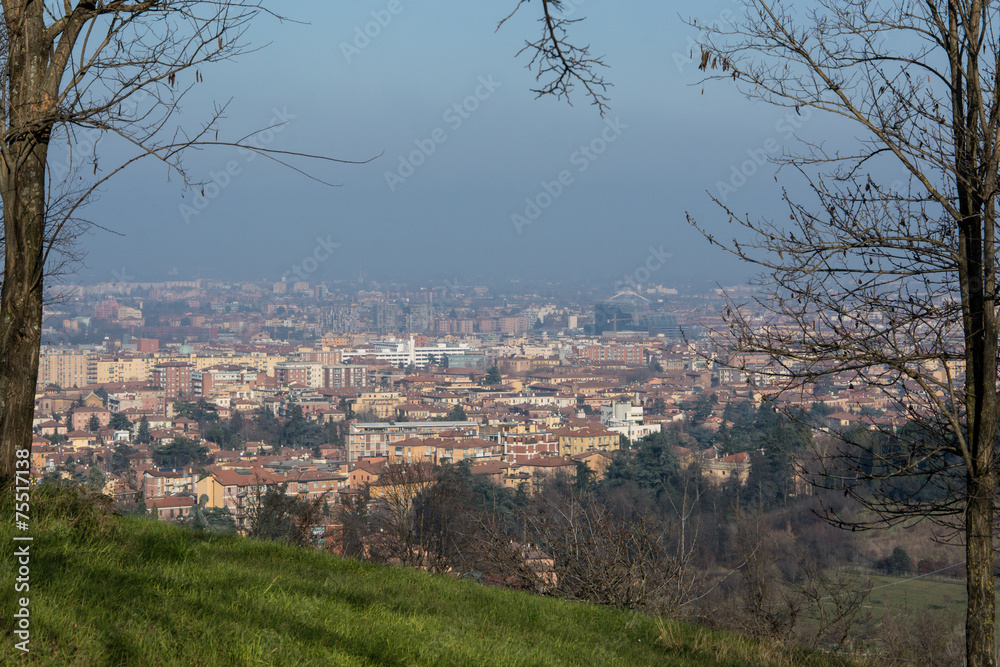 View of Bologna, Italy, in winter haze
