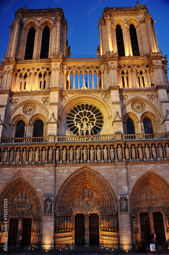 The west façade of the Notre-Dame cathedral in Paris