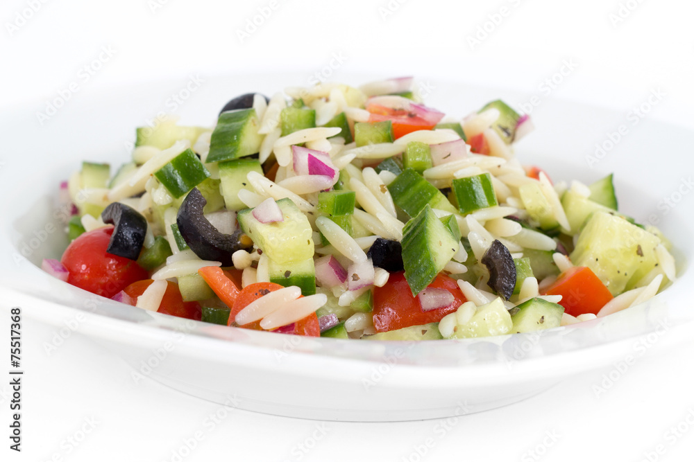 Mediterranean greek orzo pasta salad with black olive