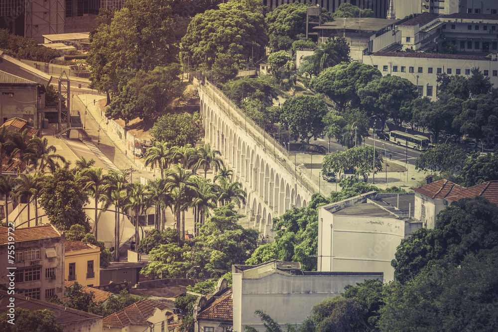 View of famous aqueduct arches in Downtown Rio de Janeiro