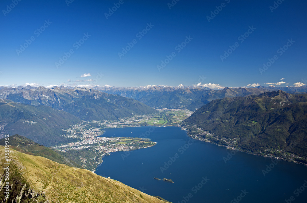 View on the swiss mountains and on the lake maggiore