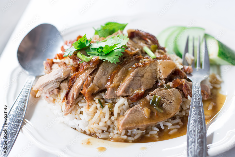 Duck grilled with Rice in Thailand Morning Food