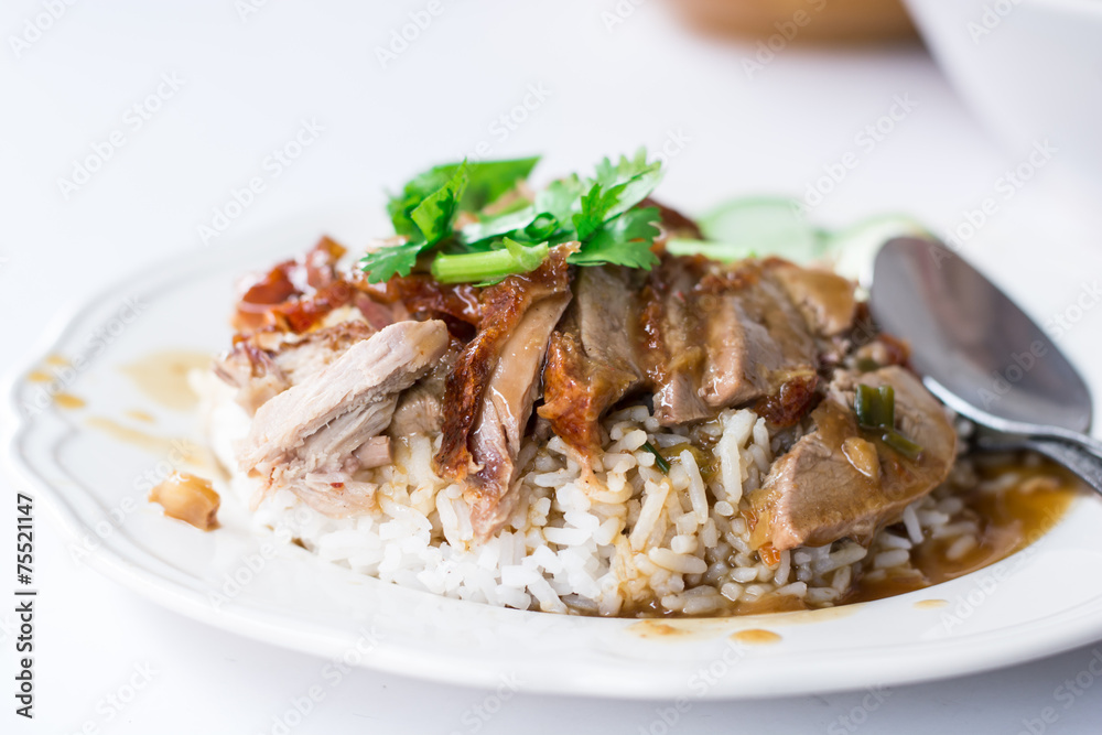 Duck grilled with Rice in Thailand Morning Food