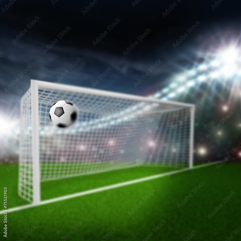 Fototapeta premium soccer ball flies into the goal