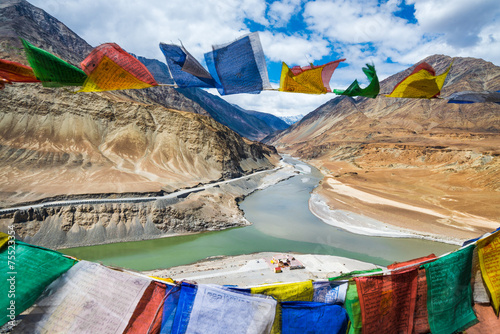 Nature landscape view of Confluence of Zanskar and Indus rivers in Leh Ladakh at India photo