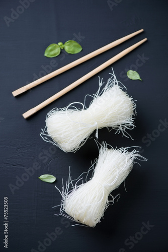 Above view of raw asian bean threads noodles