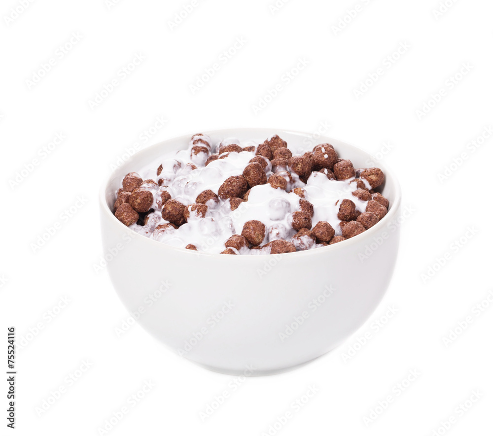 White bowl of corn flakes.