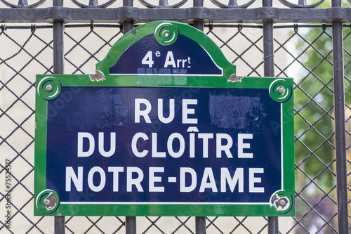 Road sign near Notre Dame,Paris