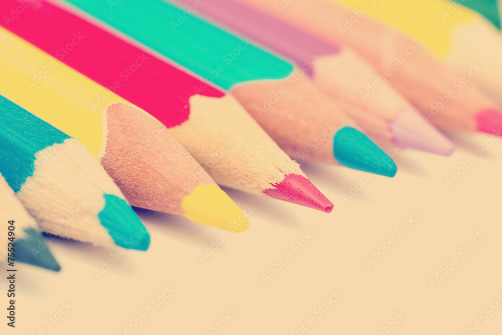 Retro Photo Of Coloring Crayons Close Up Retro Photo Of Coloring Crayons Close Up
