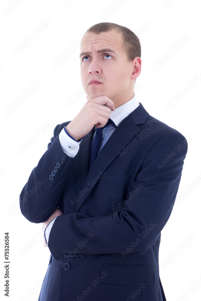 young thoughtful handsome business man in blue suit isolated on young thoughtful handsome business man in blue suit isolated on
