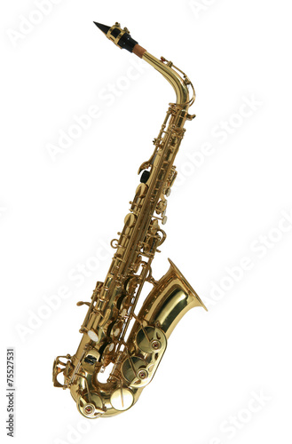 Alto sax golden saxophone isolated on white background.